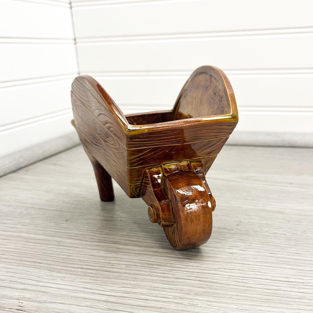 1974 Ceramic Wheelbarrow Plant Holder - Vintage Handmade Rustic Vase Signed Jo - Picture 3 of 7
